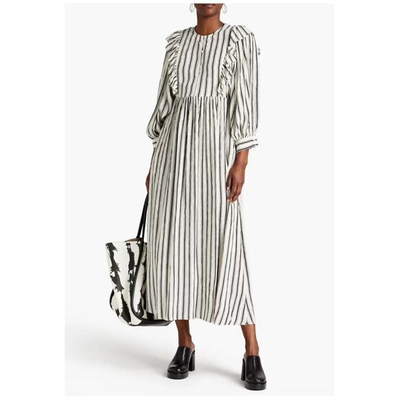 Baum und Pferdgarten Alona Striped Crepon Dress -Black/White - Sz 38 (SZ 8 US) - Picture 2 of 14